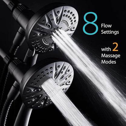 AquaDance New Magnetic Docking 8-setting High Pressure Handheld Shower Head | Space-age Magnetic Guidance Bracket System, Giant 5-inch Face, Extra-long 72-inch Stainless Steel Hose - Black