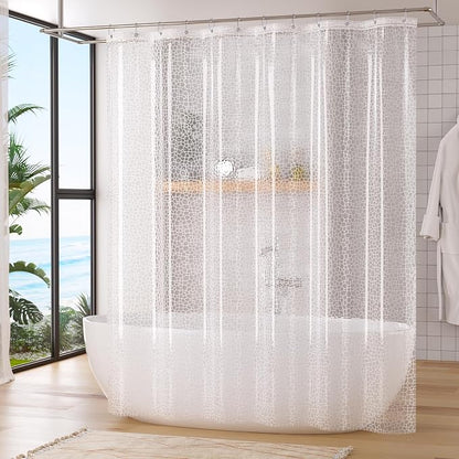 Titanker Clear Shower Curtain Liner with Water Cube, Medium Weight Plastic Shower Liner PEVA Waterproof Shower Curtains for Bathroom with Big Stones and Grommets, 72x72 Inches