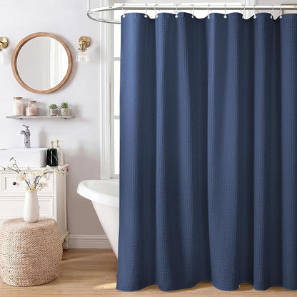 Stall Waffle Shower Curtain 256 GSM Heavy Fabric 54x72 Navy Blue | 54 Inch Wide, Thick Cloth, Weighted Hem, Water Repellent, Hotel Luxury Polyester Shower Curtain Set for Bathroom 10 Hooks