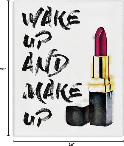 Wake Up and Make Up Typography, 16 x 20 Inch Canvas Wall Art | Stupell Industries · By Amanda Greenwood · Ready to hang · Great for bedroom or office · Made in USA