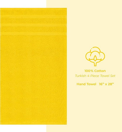 American Soft Linen Luxury Hand Towels for Bathroom, 600 GSM Heawy Weight 16x28 Size 100% Cotton Turkish 4 Piece Hand Face Towel Set, Yellow Hand Towels