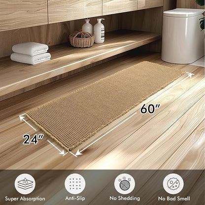 MIULEE Set of 2 Waffle Bathroom Runner Rugs Brown 2'x5'(24"x60") | Non Slip, Super Absorbent, Washable, Ultra Soft, Boho Bath Mats for Bathroom Hallway Bedroom Laundry Room Kitchen