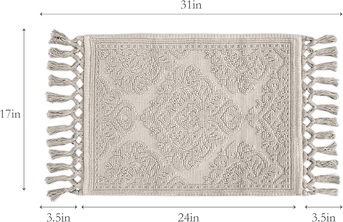 Jean Pierre - Ricardo Bath Mat, Woven Fringe Bathroom Rugs, 100% Cotton, Premium Bathroom Decor - Measures 17" x 31" - Light Gray