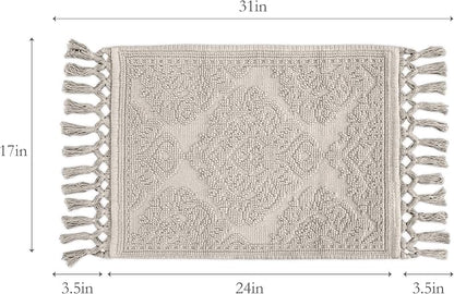 Jean Pierre - Ricardo Bath Mat, Woven Fringe Bathroom Rugs, 100% Cotton, Premium Bathroom Decor - Measures 17" x 31" - Light Gray