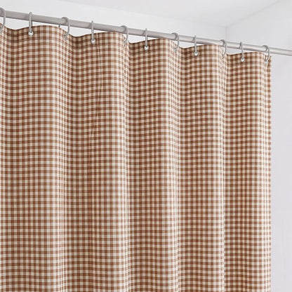 HunnmingRe Ruffle Hem Gingham Shower Curtain Taupe | 72'' x 72'' Vintage Farmhouse Curtain, Cotton Cottage Core Rural Checkered Plaid Decor, Fall Shower Curtain for Bathroom