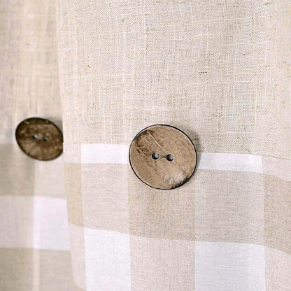 DOSLY Ides Linen Button Farmhouse Shower Curtain, Linen and Cotton Fabric, Pleated Brown and Beige Plaid Checked Pattern, Country Style, 72x72 in