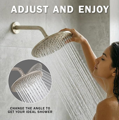 Waterfall Showerhead - 2.5 GPM - Brushed Nickel | 9 Inch Large Overhead Rain Shower Head With Self-Clean Nozzles, Adjustable Brass Ball Joint, High Flow Best With Extender Arm