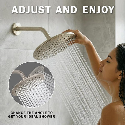 Waterfall Showerhead - 1.8 GPM - Brushed Nickel | 9 Inch Large Overhead Rain Shower Head With Self-Clean Nozzles, Adjustable Brass Ball Joint, High Flow Best With Extender Arm