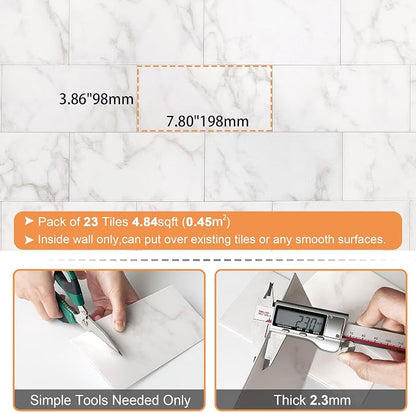 VAOVI Matte Peel and Stick Tiles Bathroom Wall(23pcs,Carrara White)