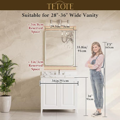 Brushed Nickel Mirrors for Wall 30 x 36 Beveled Edge Tempered Glass, Rounded Corner Rectangle Framed Mirror for Modern Bathroom, Living Room, Bedroom, Entryway