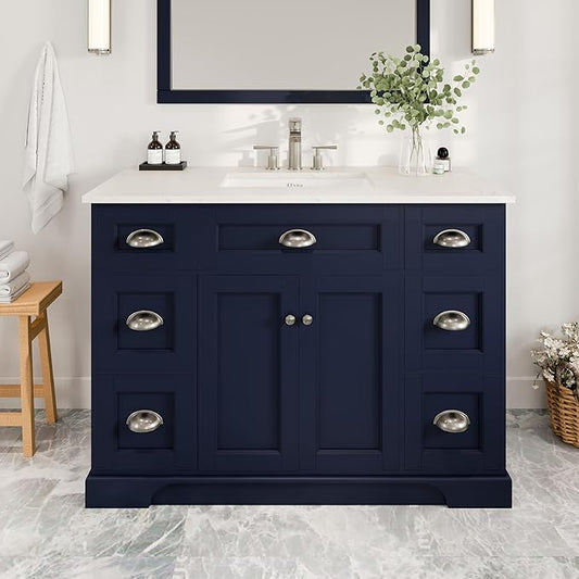 Eviva Epic 48 in. Blue Bathroom Vanity with White Carrara Quartz Countertop