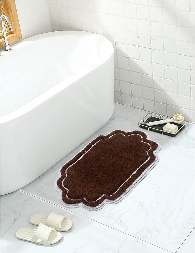 Home Weavers Allure Collection 100% Cotton Tufted Bathroom Rug, Soft and Absorbent Bath Rugs, Non-Slip Bath Carpet, Machine Wash Dry Bath Mats for Bathroom Floor, 17"x24" Bath Rug, Brown