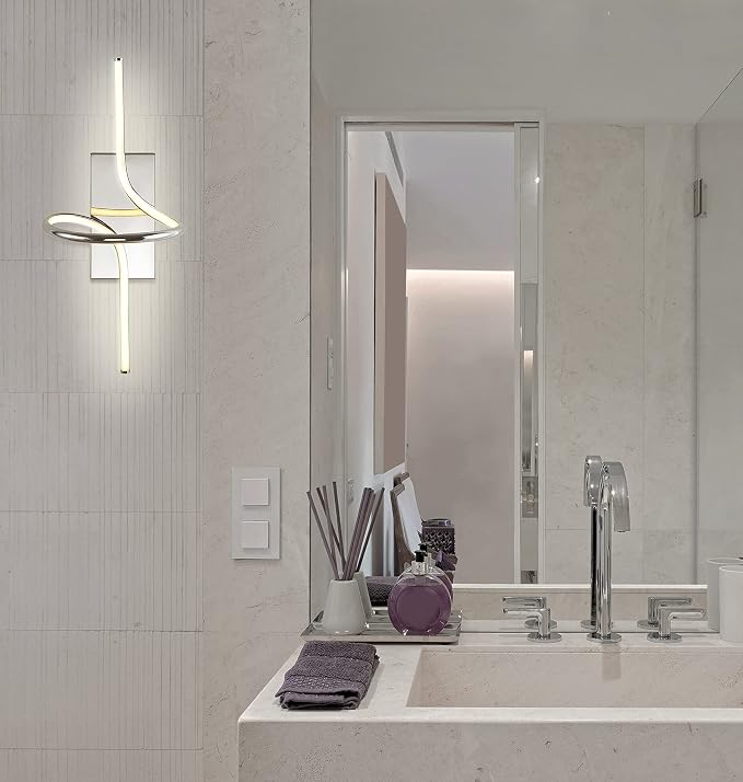 JONATHAN Y Sketch 9" Integrated LED Abstract Metal Vanity Sconce, Chrome | Dimmable Hardwired Wall Lamp, ETL Listed Modern Minimalist Decor, Bathroom Mirror Light, 18W 1040 Lumens