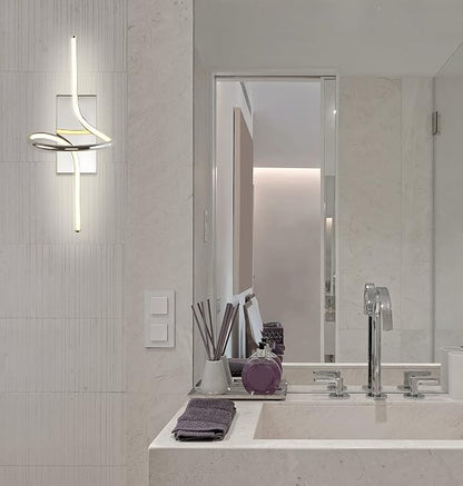 JONATHAN Y Sketch 9" Integrated LED Abstract Metal Vanity Sconce, Chrome | Dimmable Hardwired Wall Lamp, ETL Listed Modern Minimalist Decor, Bathroom Mirror Light, 18W 1040 Lumens