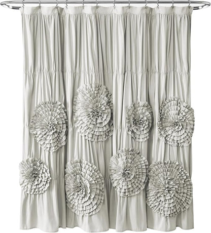 Lush Decor Serena Shower Curtain, 72" W x 72" L, Light Gray - Ruffled Bathroom Curtain - Gray Fabric Shower Curtains - Coquette Decor