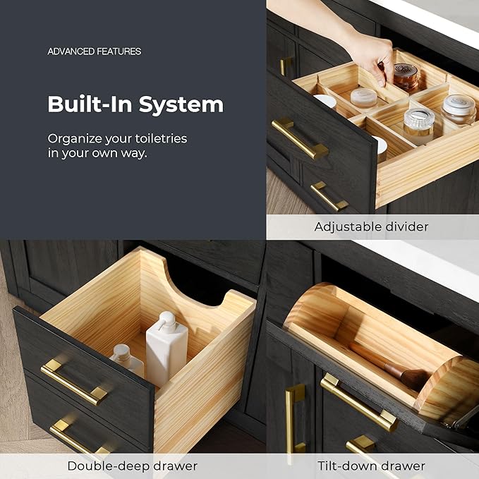 OVE Decors Bailey 48 in. W x 22 in. D x 34.5 in. H Bath Vanity in Matte Black Wood with White Premium Quality Countertop
