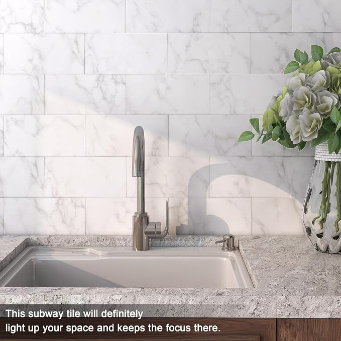 VAOVI Matte Peel and Stick Tiles Bathroom Wall(23pcs,Carrara White)