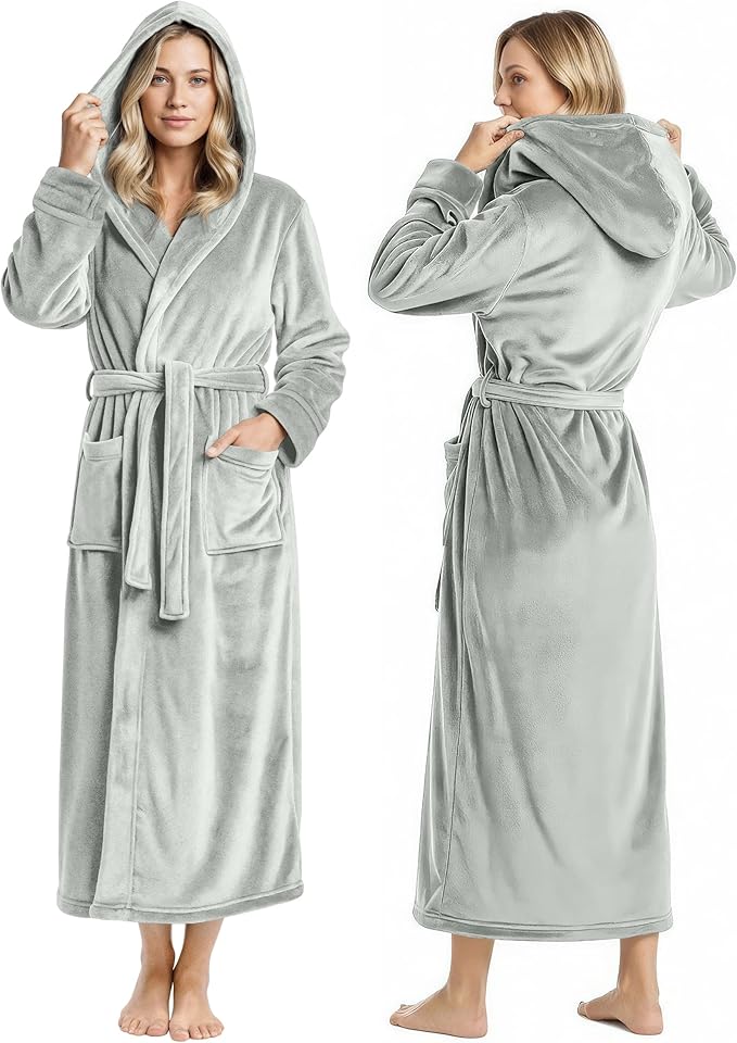 NY Threads Women's Fleece Hooded Bathrobe Plush Long Spa Robe, Medium