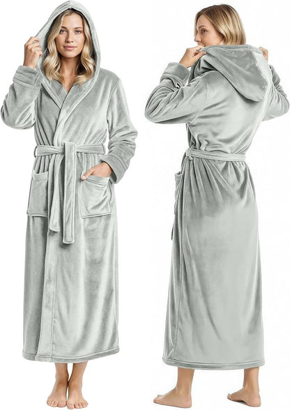NY Threads Women's Fleece Hooded Bathrobe Plush Long Spa Robe, Medium