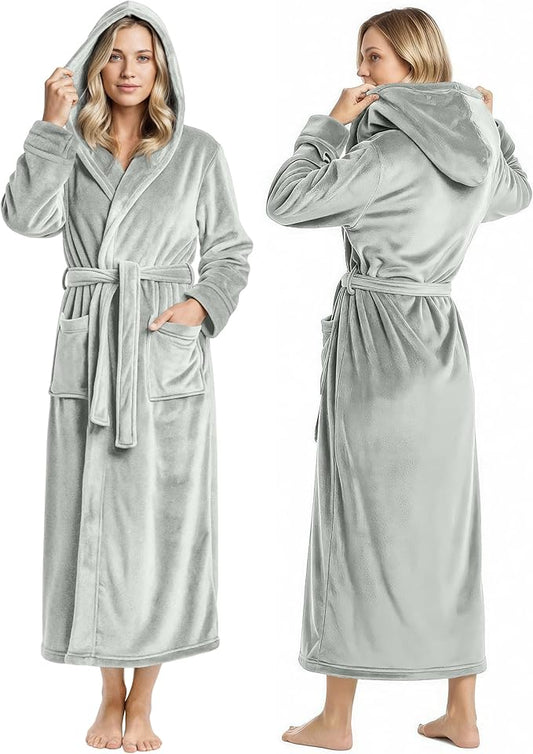 NY Threads Women's Fleece Hooded Bathrobe Plush Long Spa Robe, Medium