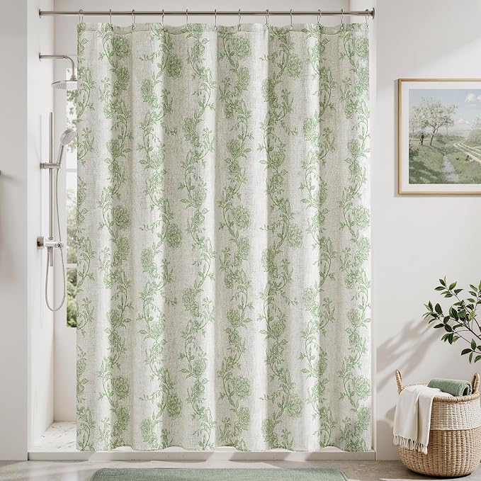 HOMEIDEAS Green Floral Shower Curtain 72x78 Inch | Fresh Farmhouse Bathroom Decor,Waterproof and Machine Washable Fabric,Polyester with 12 Hooks