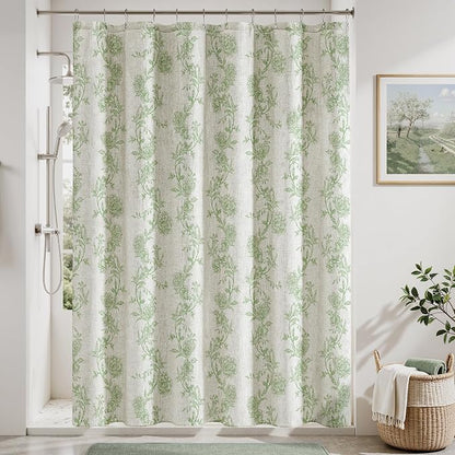 HOMEIDEAS Green Floral Shower Curtain 72x78 Inch | Fresh Farmhouse Bathroom Decor,Waterproof and Machine Washable Fabric,Polyester with 12 Hooks