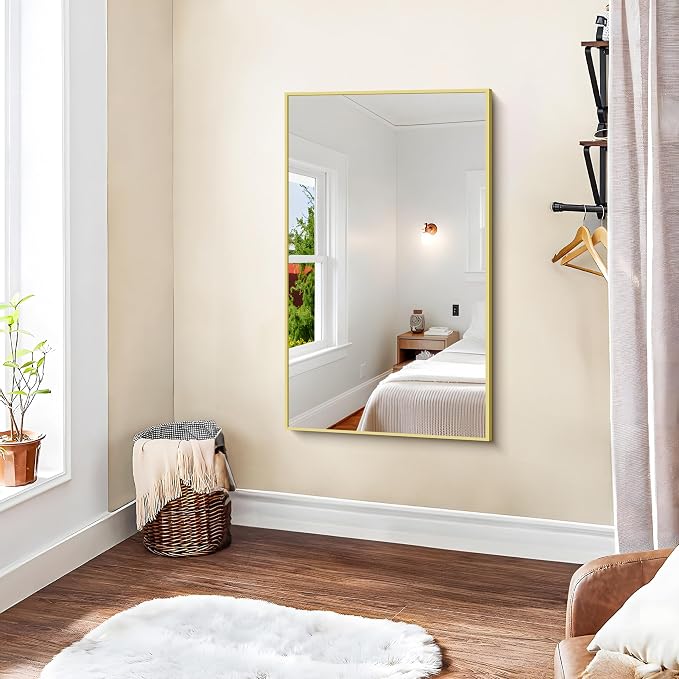 KOCUUY Gold Bathroom Mirror, 24"x40" Rectangle Bathroom Mirror for Wall, HD Tempered Glass, Anti-Rust Frame, Modern Design for Bathroom, Bedroom, Living Room, Entryway