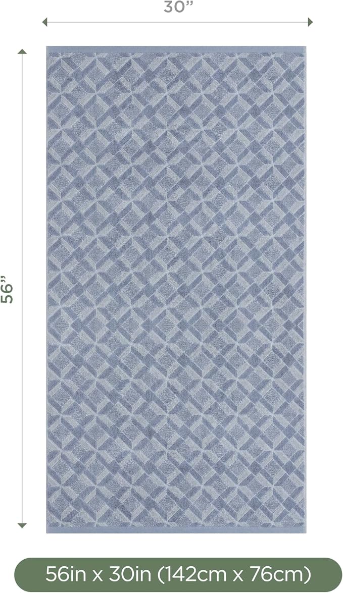 Martex Restore Geo Bath Towel – Soft, Absorbent, Moisture-Wicking and Quick to Dry – Lightweight for Everyday Use – Comfortable Feel with Convenient Loop for Hanging – 30" x 56" – Blue