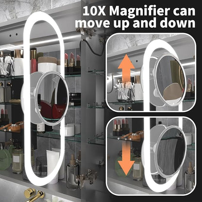 24x32-Inch Lighted Medicine Cabinet with Mirror,Removable 5X Magnificer | GFCI 1800W Outlet,Soft-Closed,Front&Backlit,Anti-Fog,Dimmable&Tunable,Sensor LED,Recessed/Surface,Adjustable Shelves