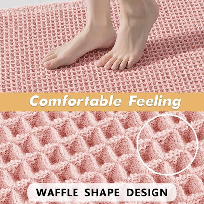 MIULEE Set of 2 Waffle Bathroom Rugs Boho Bath Mat Pink 17"x24"+18"x30" | Non Slip, Super Absorbent, Washable, Ultra Soft, Rubber Backed, Small Bath Rugs for Bathroom Floor Tub Shower