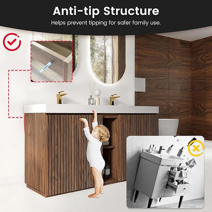 60" Bathroom Vanity with Double Sink, Freestanding Double Sink Bathroom Vanity with White Engineered Stone Top, Open Storage Cabinet & Adjustable Shelf, 4 Soft-Closing Doors, Walnut