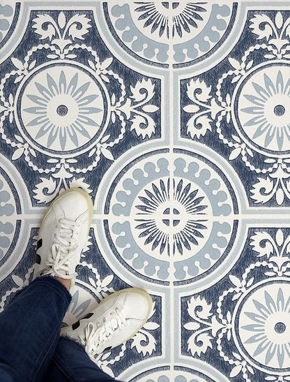 FloorPops 12-in by 12-in Blue Ezra Vinyl Peel & Stick Floor Tiles (10 Tiles), (10 sq.ft./Carton)