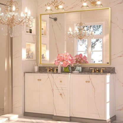Keonjinn 40x30 Inch Gold Bathroom Mirror for Over Sink, Rectangular | HD Tempered Glass, Vanity Mirror, Brushed Framed, Square Corner, Modern Farmhouse, Wall Mounted Mirrors, Aluminum Alloy