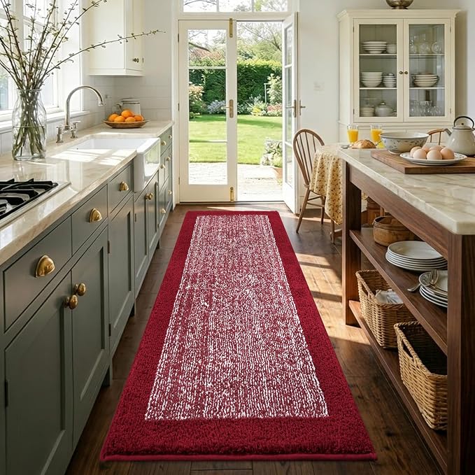 60x24 Long Bathroom Rugs Washable Non Slip, Red Bath Mat for Bathroom Floor Tub, Soft Absorbent Quick Dry Mats for Shower, Bathtub,Home Decor