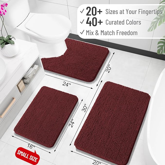 OLANLY Bathroom Rugs 35x24, Extra Soft Absorbent Chenille Bath Rugs | Andorra Red-Brown, Quick-Drying Rubber Backing, Washable Bath Mat for Bathroom Floor, Tub and Shower, Home Decor Accessories
