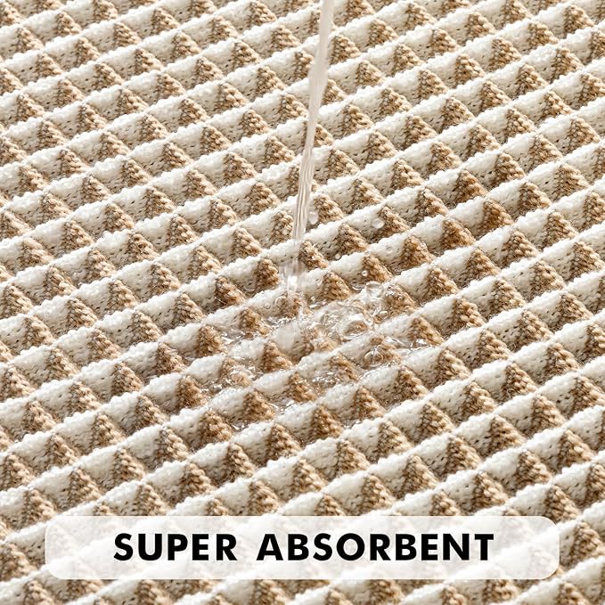 MIULEE Set of 2 Waffle Bathroom Rugs Boho Bath Mat Brown&White 18x30 Inch | Non Slip, Super Absorbent, Washable, Ultra Soft, Rubber Backed, Beige Bath Rugs for Bathroom Floor Tub Shower