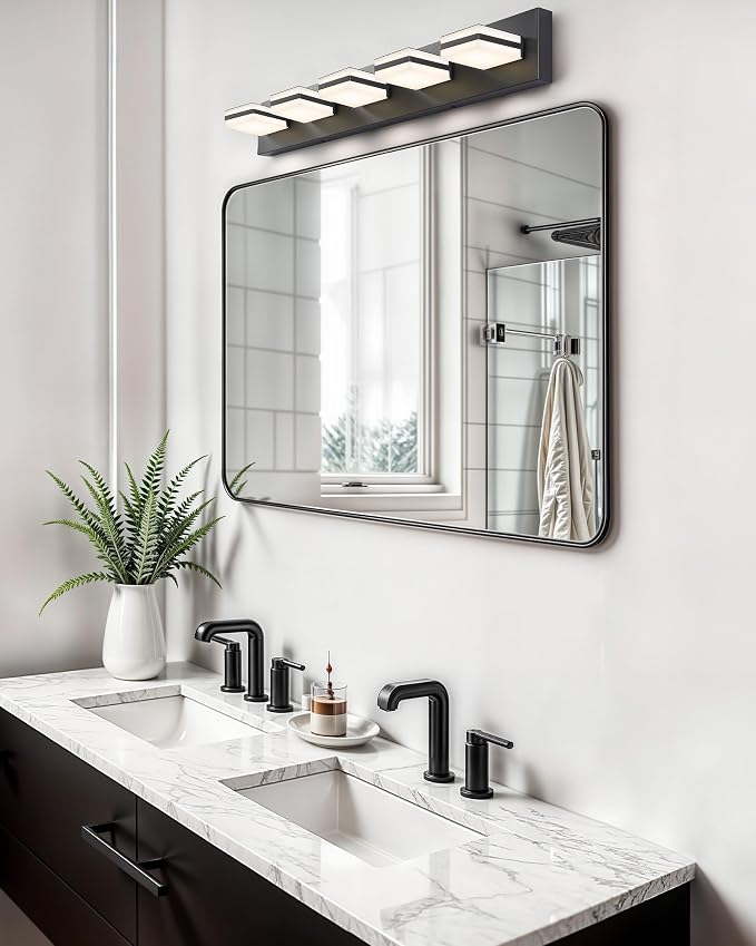 VONLUCE LED Modern Bathroom Vanity Light Fixture, Matte Black | 34'', 5-Light, 3CCT, 360° Rotate, High CRI, Flicker-free, Dimmable, Memory Function, Waterproof IP44, Easy Installation