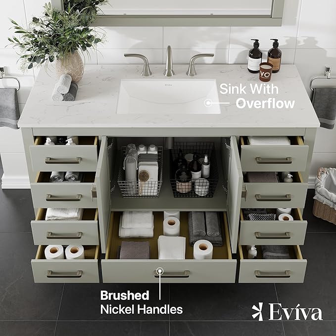 Eviva Aberdeen 54 in. Gray Single Sink Bath Vanity with Carrara Quartz Top and Undermount Porcelain Sink