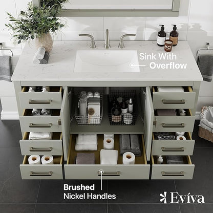Eviva Aberdeen 54 in. Gray Single Sink Bath Vanity with Carrara Quartz Top and Undermount Porcelain Sink