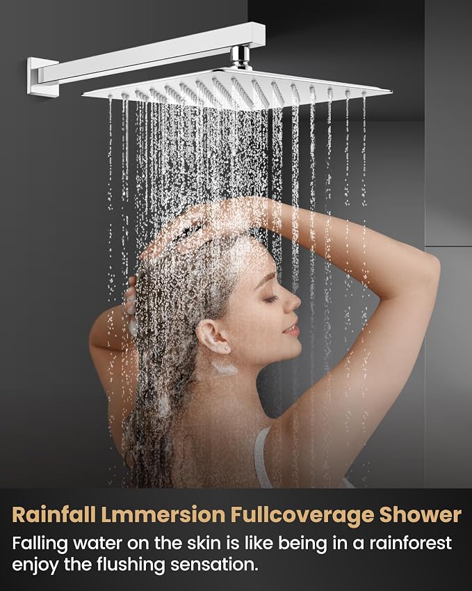 Airuida 10 Inch Chrome Polish Shower Faucet Set,Shower Valve Kit | Rainfall Shower Head and Handle Set,Female Thread Rough-in Valve Shower Kit,Single Function Shower System