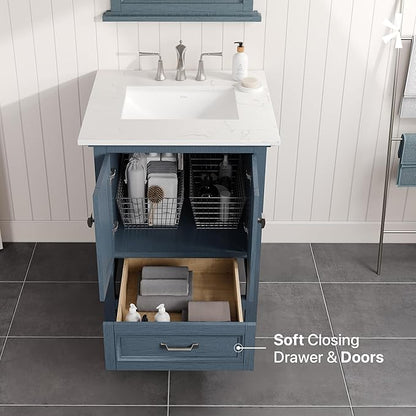 Eviva Britney 24 in. Ash Blue Single Sink Bath Vanity with Carrara Quartz Top and Undermount Porcelain Sink