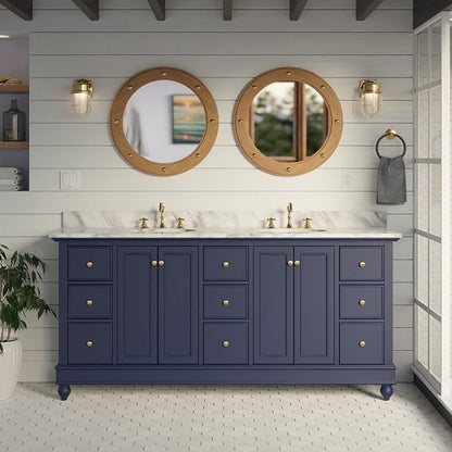 Bella 72-inch Double Bathroom Vanity (Carrara/Royal Blue): Includes Royal Blue Cabinet with Authentic Italian Carrara Marble Countertop and White Ceramic Sinks
