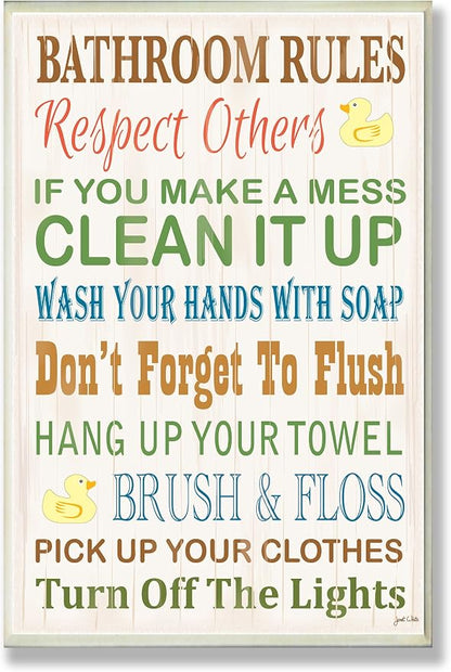 Stupell Industries Rules Typography Rubber Ducky Bathroom Art Wall Plaque, 13 x 19, Design by Artist Janet White