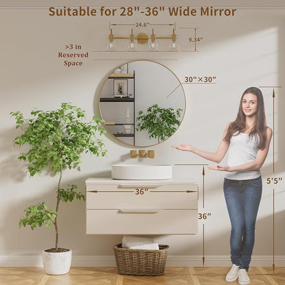 4 Lights Bathroom Vanity Light Fixtures Over Mirror Modern Gold | Wall Sconce,Brass Gold Painted,Globe Glass Shade,E26 Base,UL Certified,Anti-Rust,Damp Rated,Bathroom Bedroom Living Room