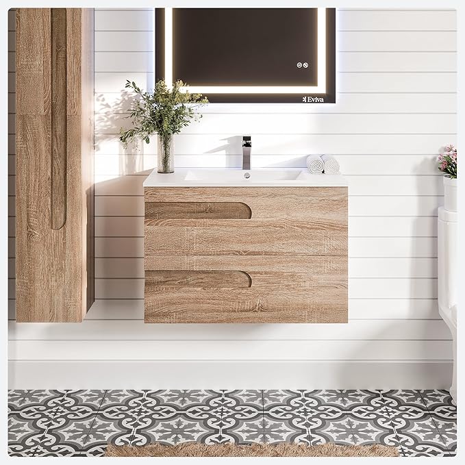 Eviva Joy 40 in. Maple Wall MountSingle Sink Bath Vanity with Porcelain Top and Integrated Sink