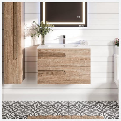 Eviva Joy 40 in. Maple Wall MountSingle Sink Bath Vanity with Porcelain Top and Integrated Sink