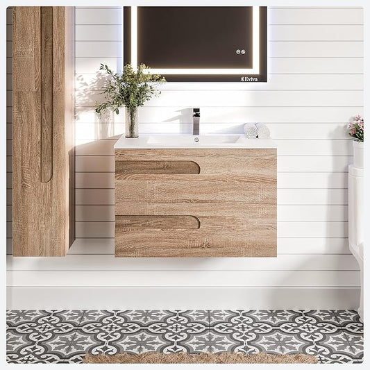 Eviva Joy 40 in. Maple Wall MountSingle Sink Bath Vanity with Porcelain Top and Integrated Sink