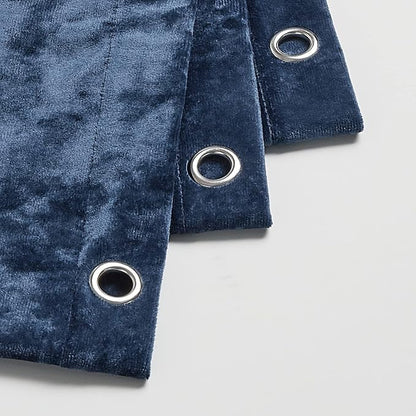 Fredsure Distressed Velvet Shower Curtain Set, 13 Pieces Navy Including 1 Piece 72"x72" Shower Curtain and 12 Pieces Silver Hooks