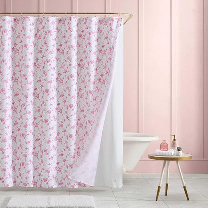 Betsey Johnson - Shower Curtain Set, 72 x 72 Bathroom Curtain with PEVA Shower Liner and 12 Pack Hooks, Soft Textured Polyester Curtain, Floral Toile Pink