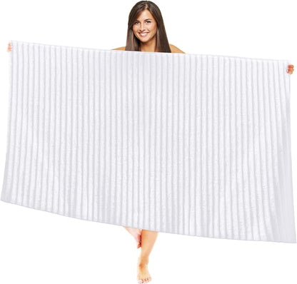 Elegant Comfort 100% Turkish Cotton Corduroy Ribbed Luxury Jumbo Bath Towel Ultra Soft - 35 x 70 Inch - Luxury Spa Premium Hotel Quality Highly Absorbent and Quick Dry Large Bath Towel, White